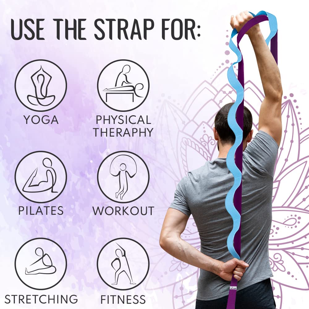 [NEW 2023] TECEUM Yoga Stretching Strap 10 Loops Non-Elastic Strap - Home Workout Stretch Strap for Physical Therapy, Yoga, Pilates cttn 1 in MB