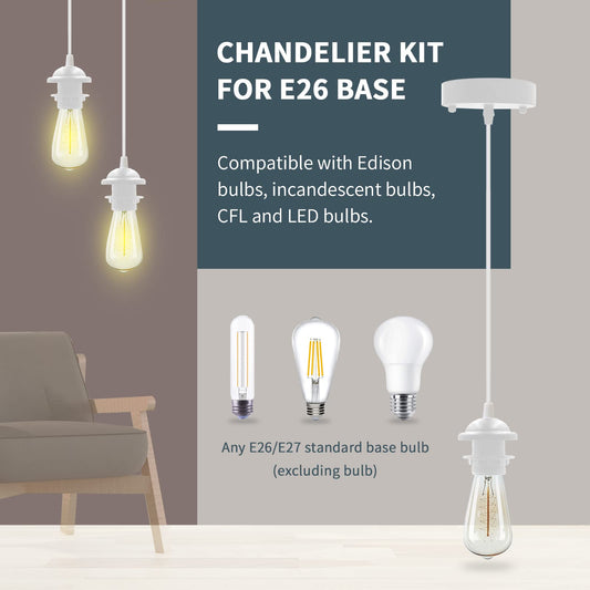 VTYXCTIGJ Industrial Mini Pendant Light Kit, Edison Retro Pendant, UL E26 Lamp Socket Vintage Pendant Light Cord, Mini Ceiling Hanging Light Fixtures, Adjustable Hanging Light Kit for Kitchen (White)