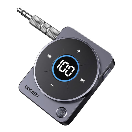 UGREEN 5.4 Bluetooth Car Adapter, [Noise Cancellation] Aux Bluetooth Receiver for Car, 3.5mm Wireless Audio Receiver for Music/Hands-Free Call/Home Stereo/Wired Speaker, 20H Battery Life