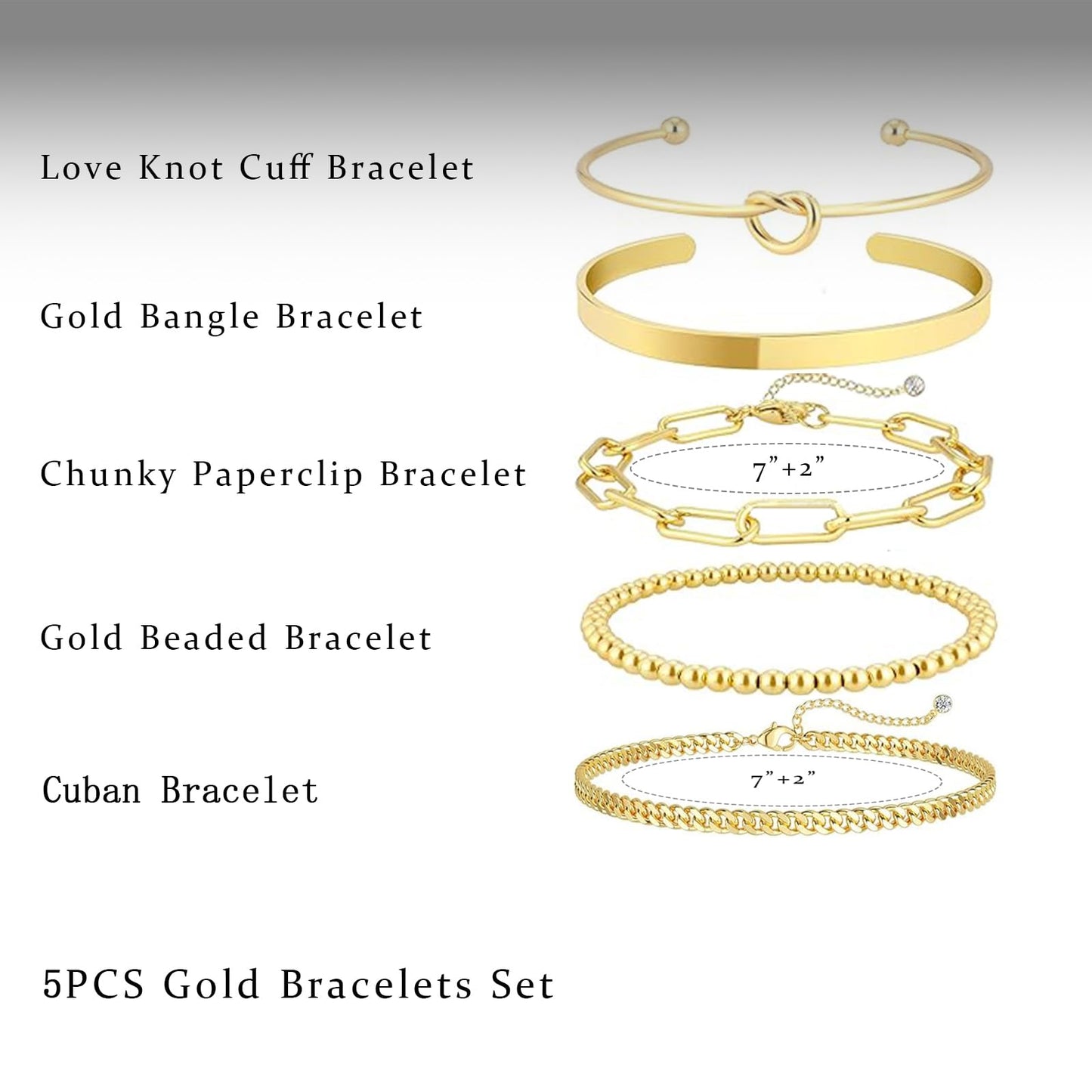 HERIER Gold Bangle Bracelets Stack for Women 14K Gold Plated Cuff Bracelet Set Chain Bracelet Jewelry Set for Women Trendy
