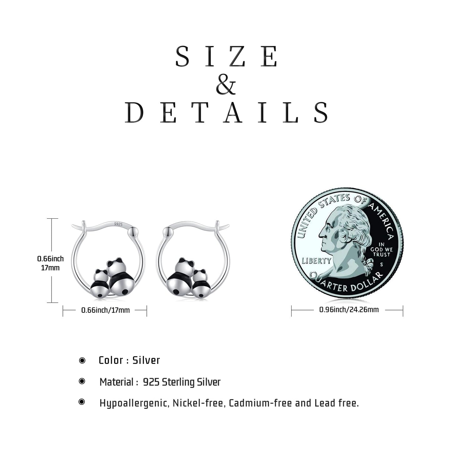JUSTKIDSTOY Panda Earrings for 925 Sterling Silver Two Panda Bear Hoop Earrings Hypoallergenic Cute Animal Earrings Jewelry Graduation Gifts for Women Daughter Her
