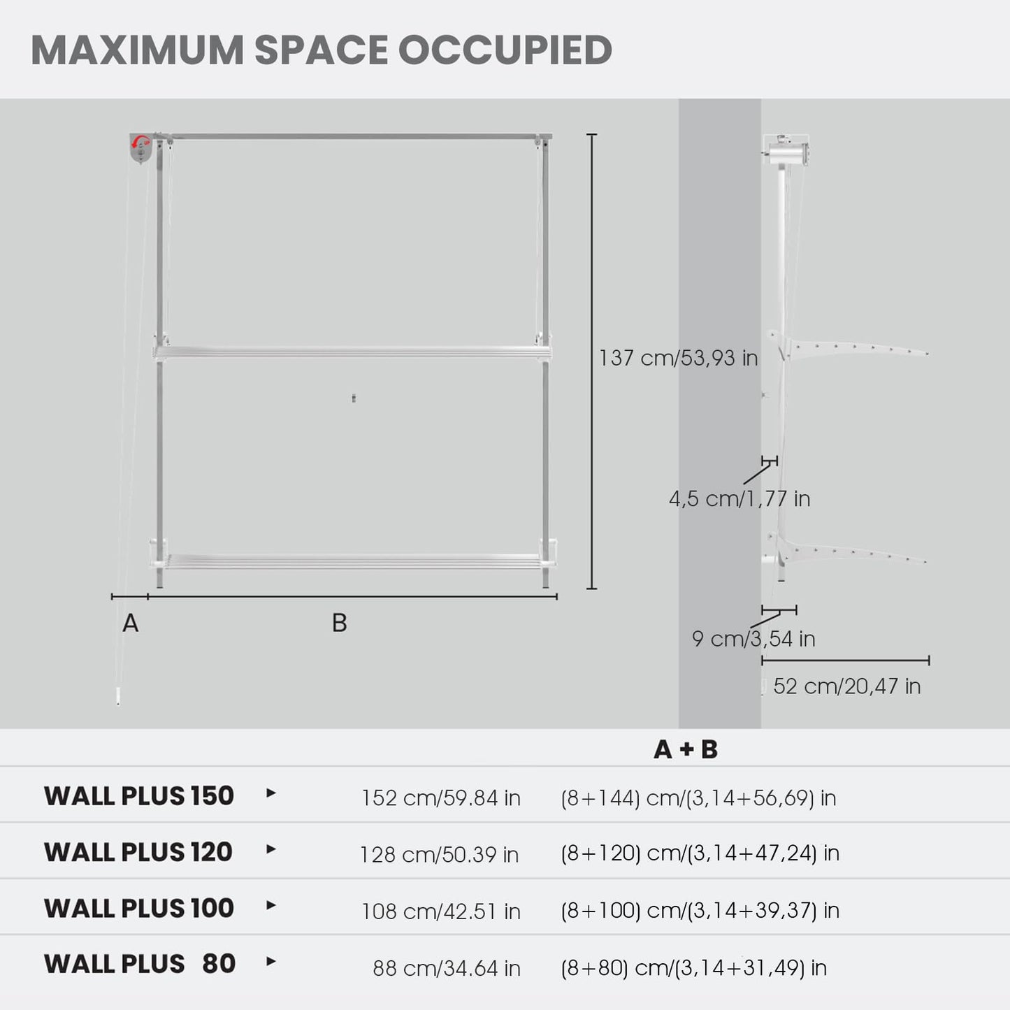 foxydry Wall Plus, Wall Mounted Drying Rack, Wall Clothesline, Laundry Drying Rack Foldable and Suspended Clothesline in Aluminium and Steel