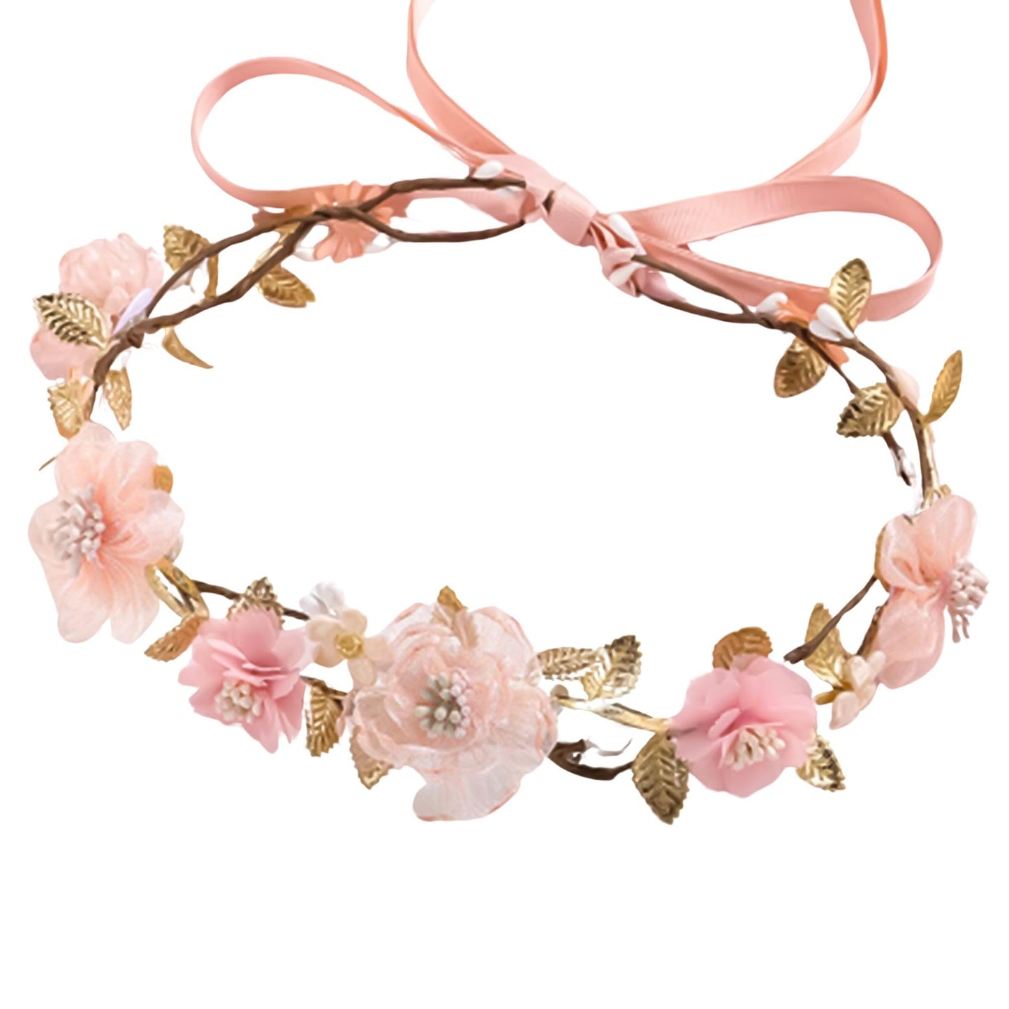 KorViSHOW Pink Flower Crown Headband - Floral Headband for Women Floral Girl Headpiece Fairy Flower Renaissance Hair Accessory for Girls Women Birthday Wedding Party Photo Props