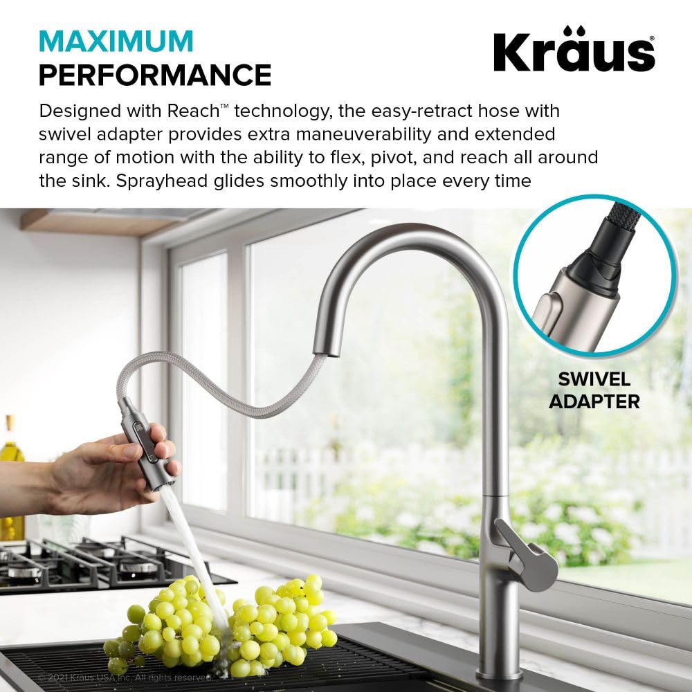 KRAUS Oletto Tall Modern Pull-Down Single Handle Kitchen Faucet in Matte Black, KPF-3101MB