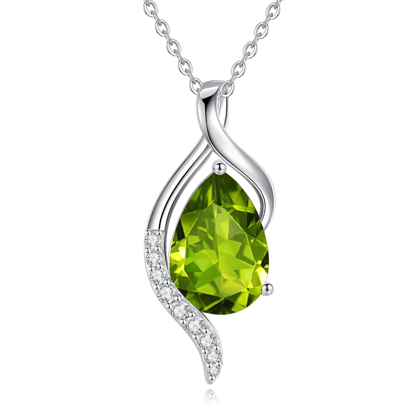 FANCIME August Birthstone Necklace for Women Teardrop Peridot Necklace S925 Sterling Silver Gentle Love Birthday Gifts for Mom Women, 16"+2" Inches