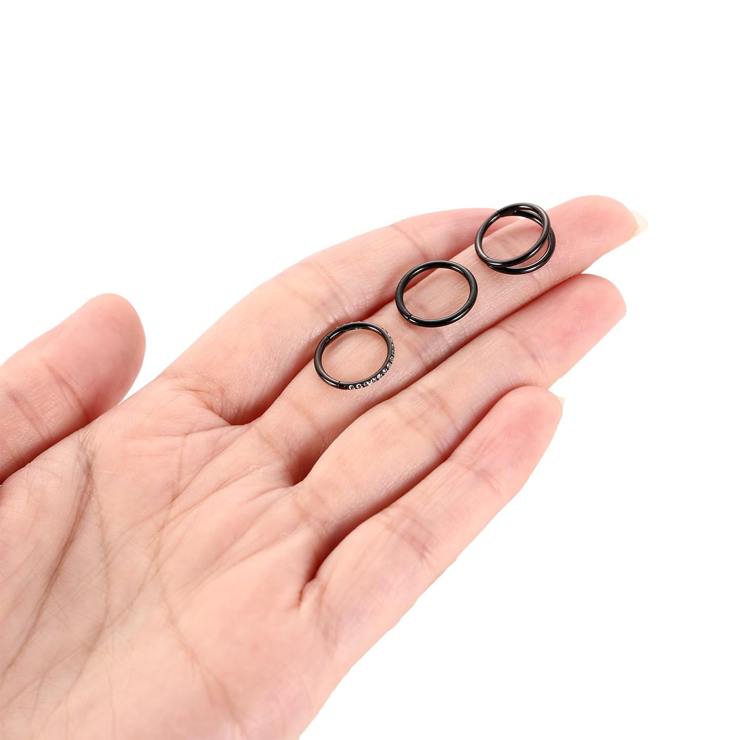 GAGABODY Unisex 16G Black Surgical Steel Multi-Use Body Jewelry - Nose Hoop, Lip, Septum, Conch, Helix, Cartilage, Ear Lobe - 3pcs with Velvet Bag