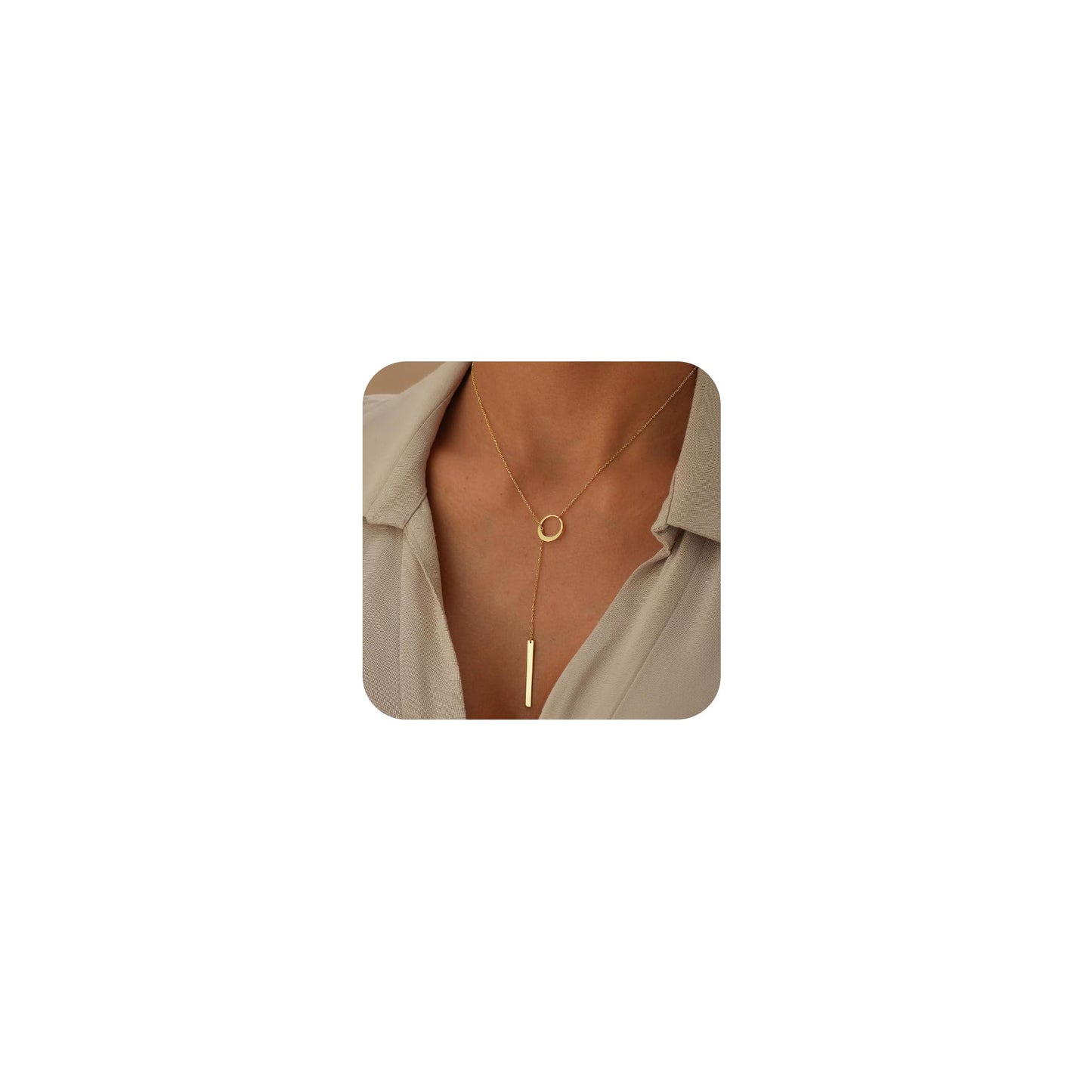 CHESKY Lariat Gold Necklace for Women, Dainty Long Necklace 14k Gold Plated Y-Shaped Pendant Necklace Trendy Circular Chain Drop Necklaces Simple Gold Jewelry for Women Gifts