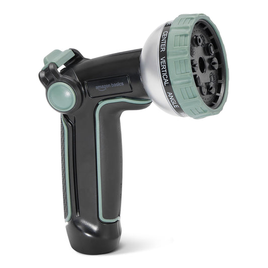 Amazon Basics 10 Spray Patterns Garden Hose Nozzle with Rotating Head, Black