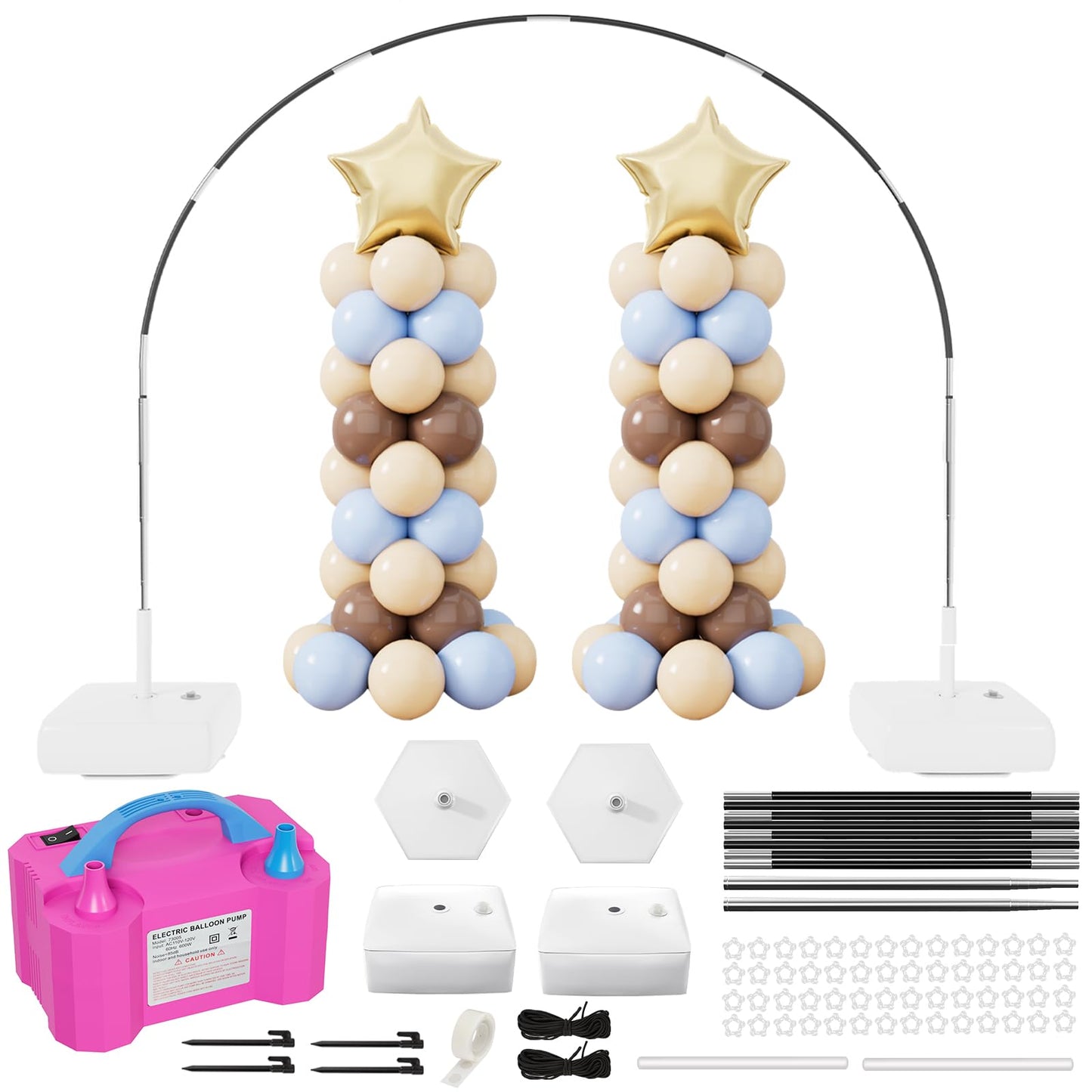 rubfac 7.2ft Adjustable Balloon Arch Kit with Electric Pump, Pink, Round, Arch with Electric Pump, Baby Shower, Wedding, Birthday, Graduation, Unisex Adult