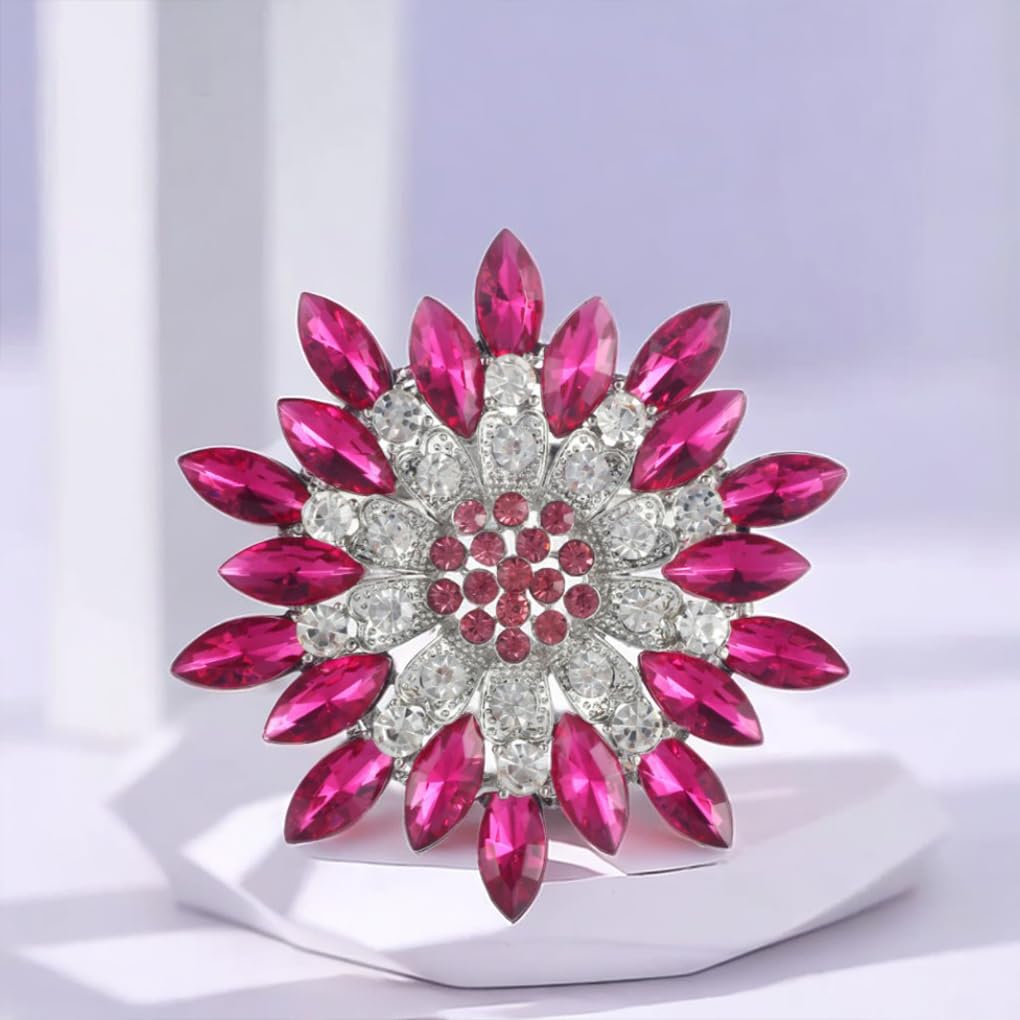 Rhinestone Large Flower Brooches Pins for Women Fashion Sparkly Crystal Sunflower Statement Brooch Unique Wedding Party Suit Dress Jewelry Accessories(Peach)