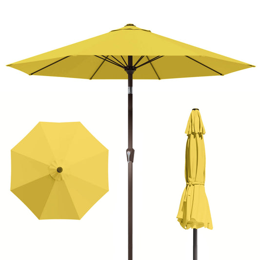 PatioKingdom Auto-Tilt 9FT Patio Umbrella Outdoor with 8 Sturdy Fiberglass Ribs,Market Table Umbrella for Pool,Backyard,Deck and Garden(Yellow)