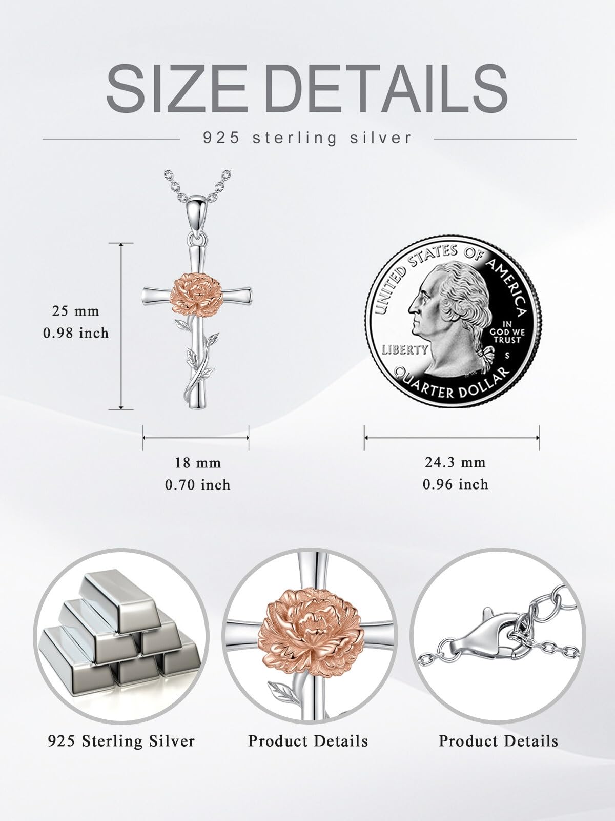 Cargari Carnation Cross Necklace for Women 925 Sterling Silver Carnation Flower Necklace Christian Religious Flower Jewelry Gift for Women