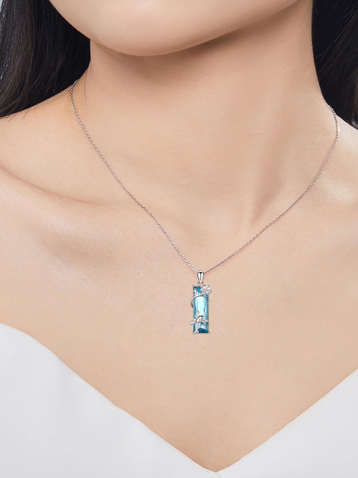 AENEAS Valentines Day Gifts for Women Her Frog Necklace 925 Sterling Silver Blue Crystal Pendant Cute Frog Flower Jewelry Gifts for Daughter Women Her Wife