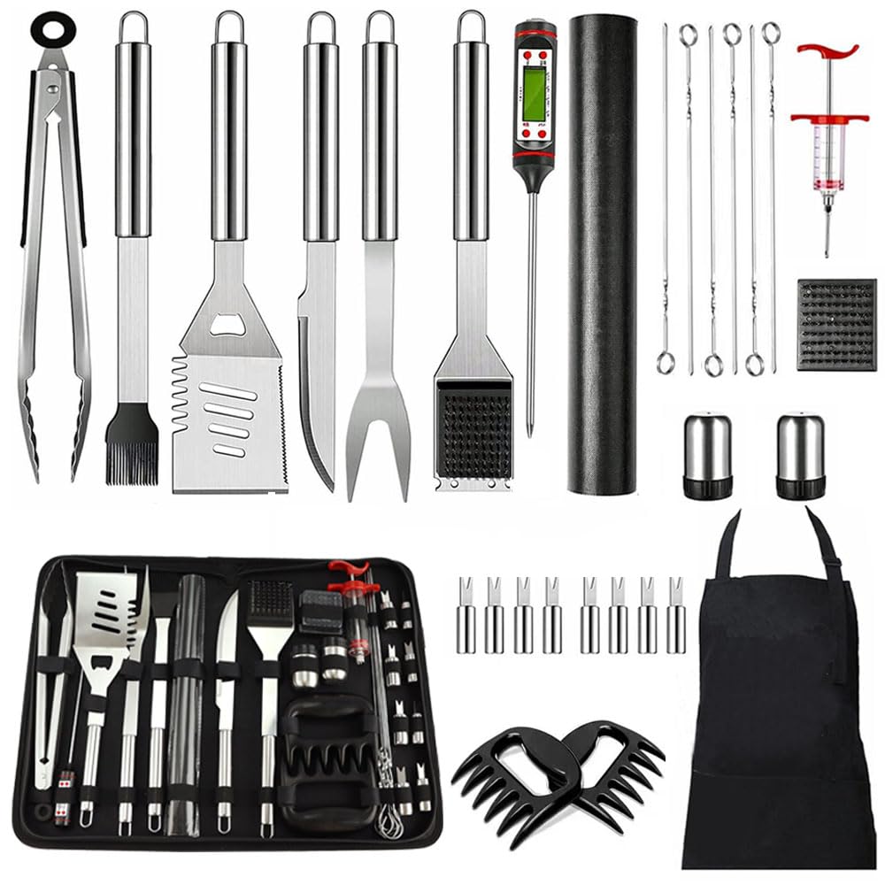 30PCS Portable Grilling Accessories Kit,BBQ Accessories Set with Storage Bag,Stainless Steel Barbecue Tool Set with Apron, for Outdoor,Camping,Backyard Grill Accessories Sets,Man Best Barbecue Gift