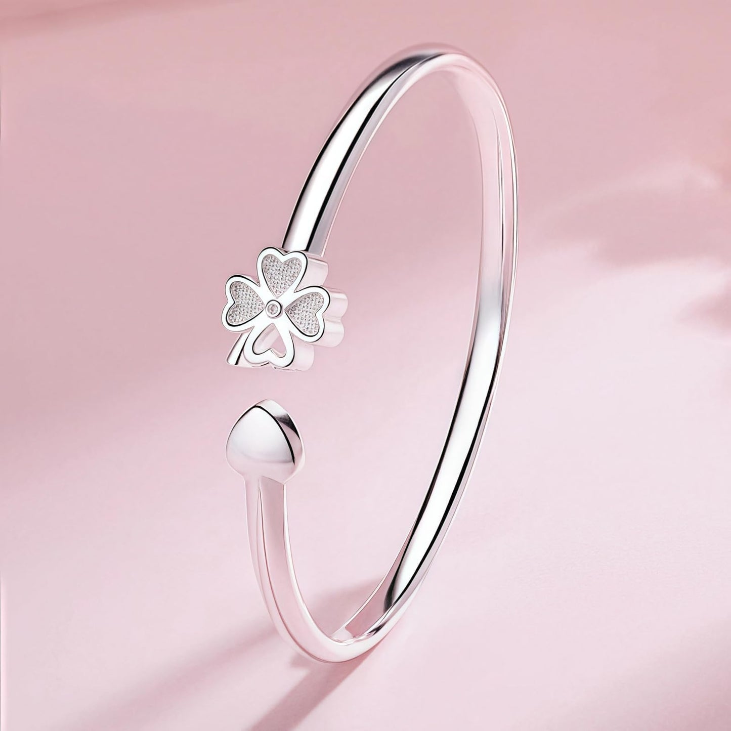 Handmade 925 Sterling Silver Bangle Bracelets For Women Lucky Cuff Bracelets Open Adjustable Love Friendship Bracelets Women Jewelry Gift for Christmas & Birthday Stackable Cute Fashion Bangles
