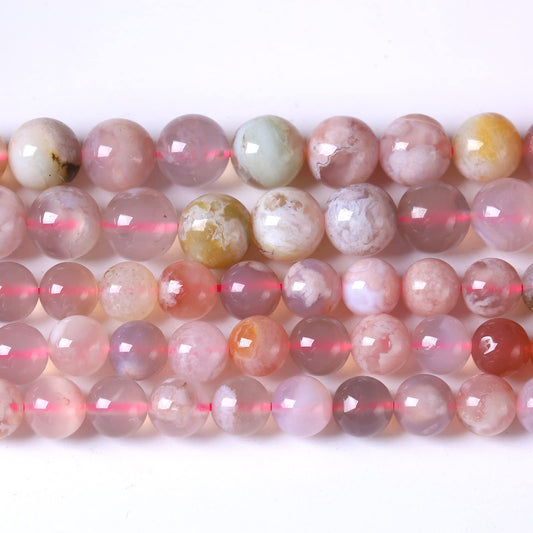 36pcs 10mm Natural Sakura Agate Stone Beads for Jewelry Making Round Loose Stone Beads DIY Bracelet Necklace Earrings 15" (Sakura Agates, 10mm)