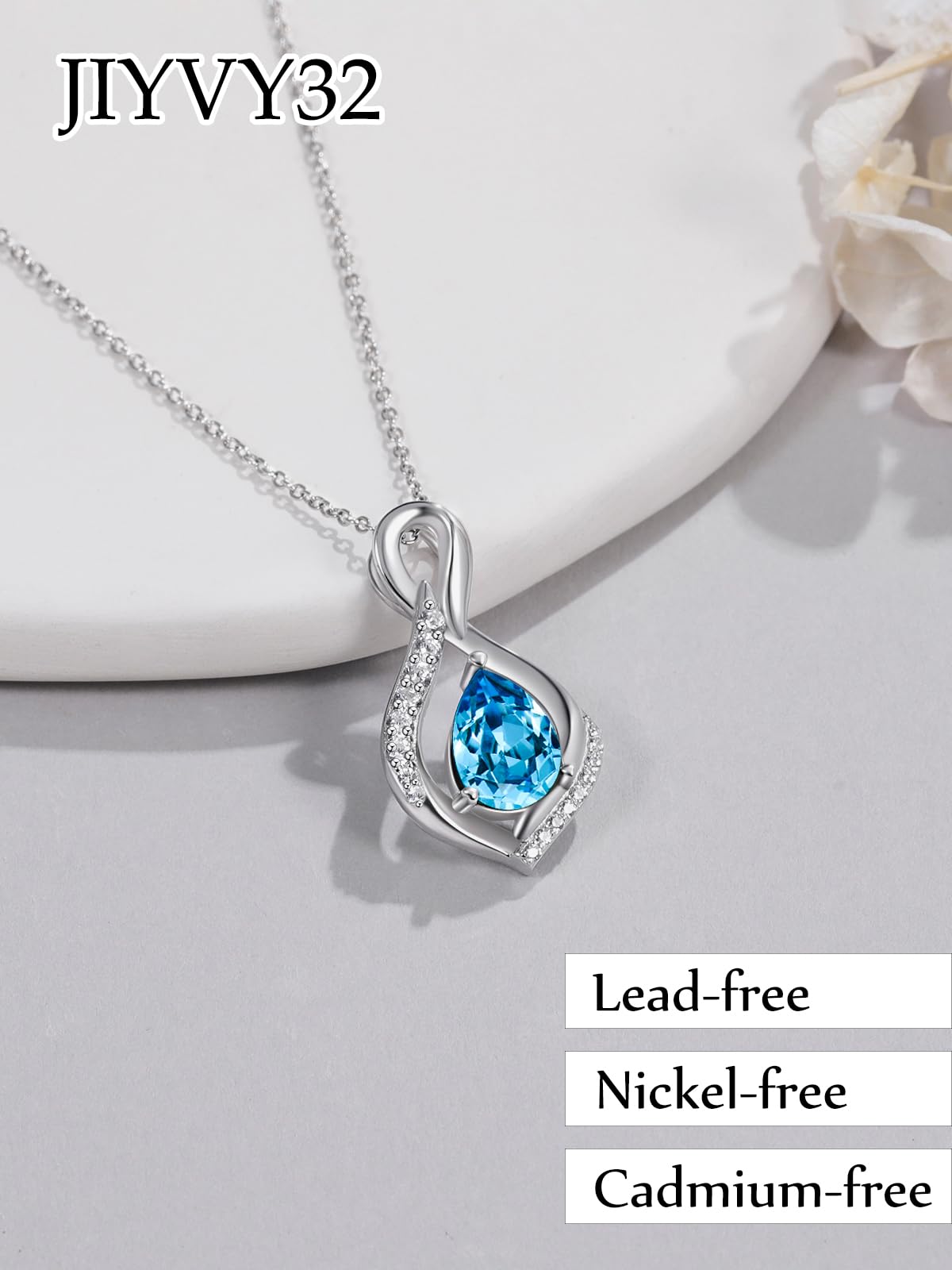 JIYVY32 Aquamarine Infinity Necklace for Women March Birthstone Necklaces White Gold Plating Anniversary Birthday Gifts for Wife Her Mom Girlfriend Birthstone Jewelry Gifts for Women