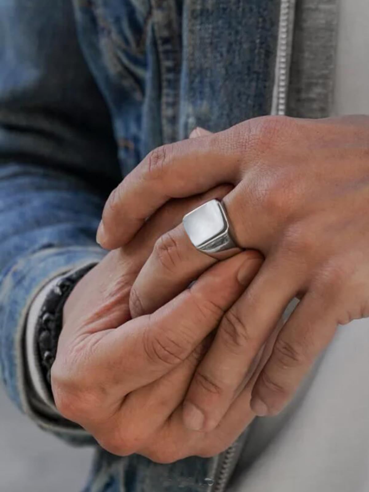 ChainsHouse Signet Rings Stainless Steel Biker Ring for Men Women, Solid Polished Statement Hip Hop Thumb Ring, Gift for Dad, Size 14