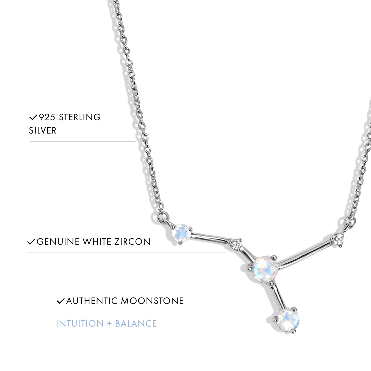 Moon Magic Moonstone Necklace - Cancer Zodiac Constellation / 925 Sterling Silver - 18k Rose Gold - Yellow Gold Rainbow Moonstone Necklaces for Women/Authentic Rainbow Crystal Jewelry