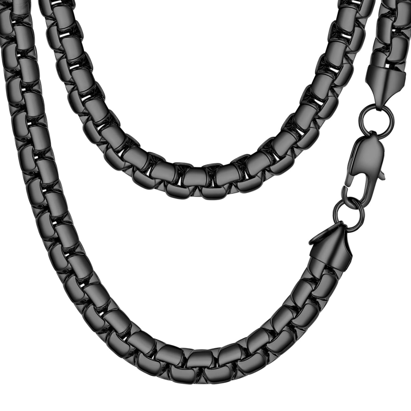 PROSTEEL Stylish Stainless Steel Flat Link Chain Necklace for Men, 2mm/4mm/6mm/8mm. Silver/18K Gold/Black, Hypoallergenic Jewelry, 14"-30", Come with Box, Black8mm-30in