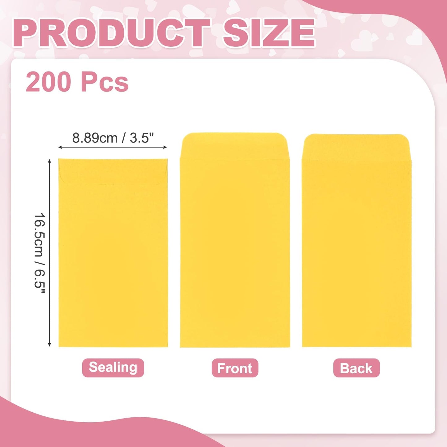 PATIKIL Money Envelope 6.5" x 3.5", 200Pcs Cash Envelopes Money Holder Bags Budgeting Saving Challenge Letter for Gift Coins Checks Tickets Jewelry Passport Card, Gold Yellow