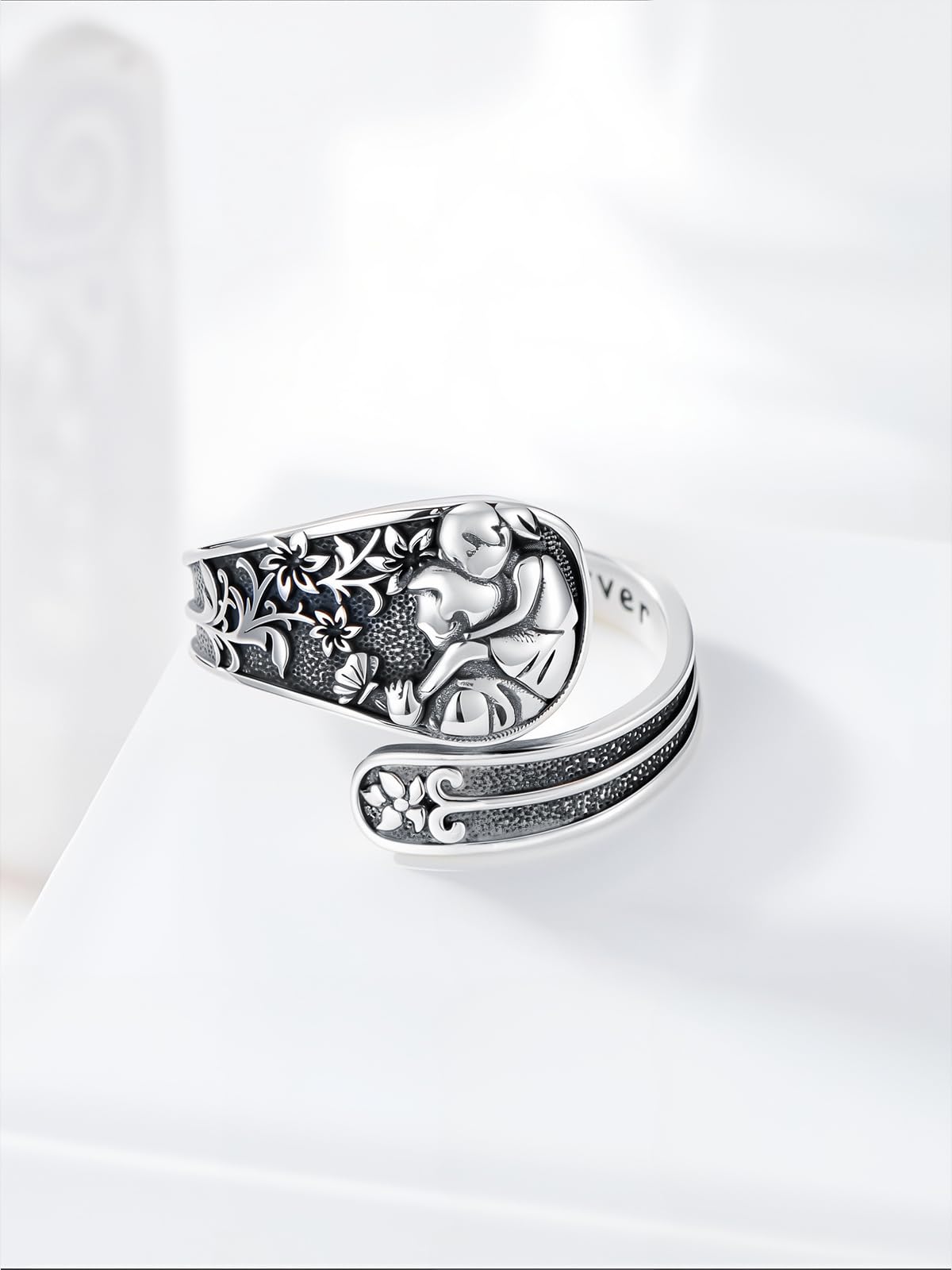 Midari Father Daughter Gifts 925 Sterling Silver Father Daughter Spoon Ring Adjustable Vintage Thumb Rings Jewelry Gifts for Women Her