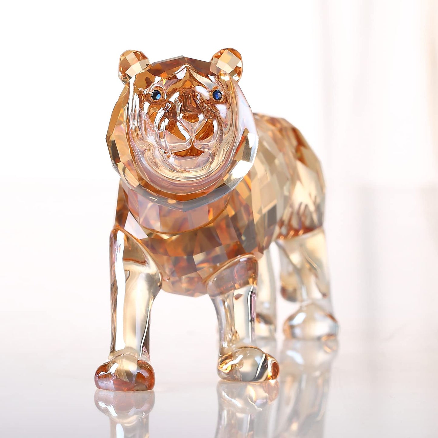 DOJOZ Crystal Tiger Figurine Animals Craft Home Decor Ornaments Collectible Birthday New Year Gifts (Gold)