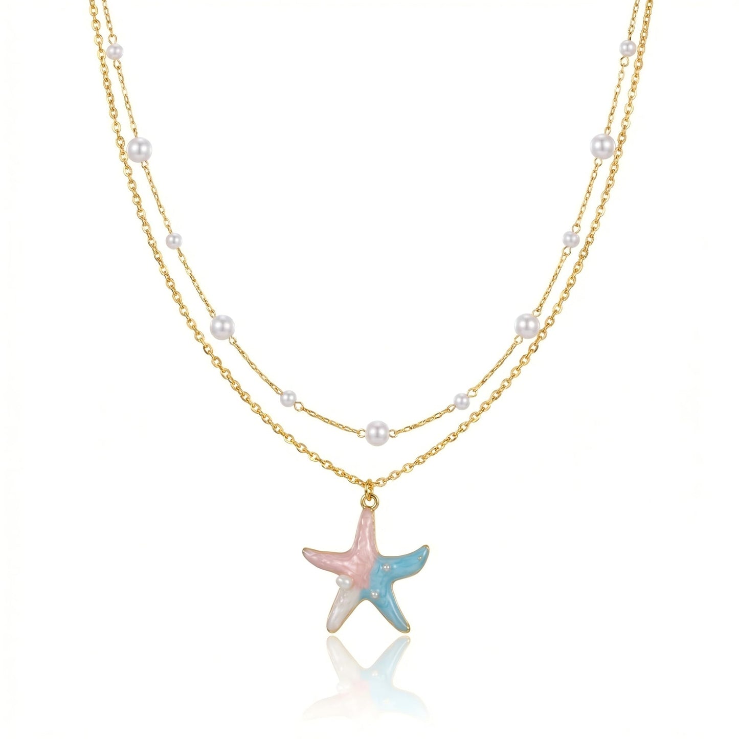 Harlermoon Gold Starfish Necklace for Women - 18K Gold Plated Stainless Steel Ocean Beach Jewelry, Sea Turtle Shell Pearl Pendant, Waterproof Non Tarnish Snake Chain Choker, Summer Vacation Mermaid Gifts (Large Starfish Pearl)
