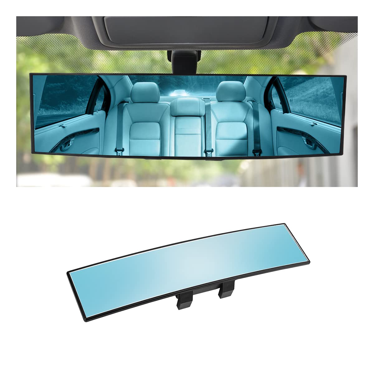 Car Rearview Mirrors, Shock Resistant Interior Clip-on Panoramic Rear View Mirror for Car, Wide Viewing Range, 12 inch HD Universal Use for Cars, SUVs, Trucks, Vehicles (White)