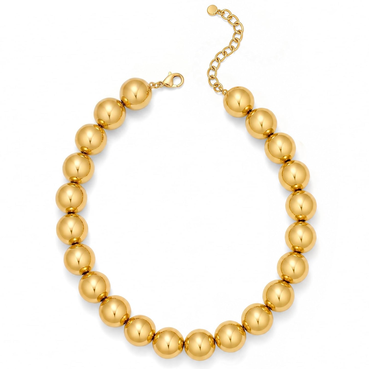 FAUTHENTICUTE Chunky Gold Beaded Necklace for Women Large Round Beads Statement Choker Necklace With Adjustable Extender Chain Trendy Gold Bead Necklace Fashion Boho Summer Beach Jewelry Gifts