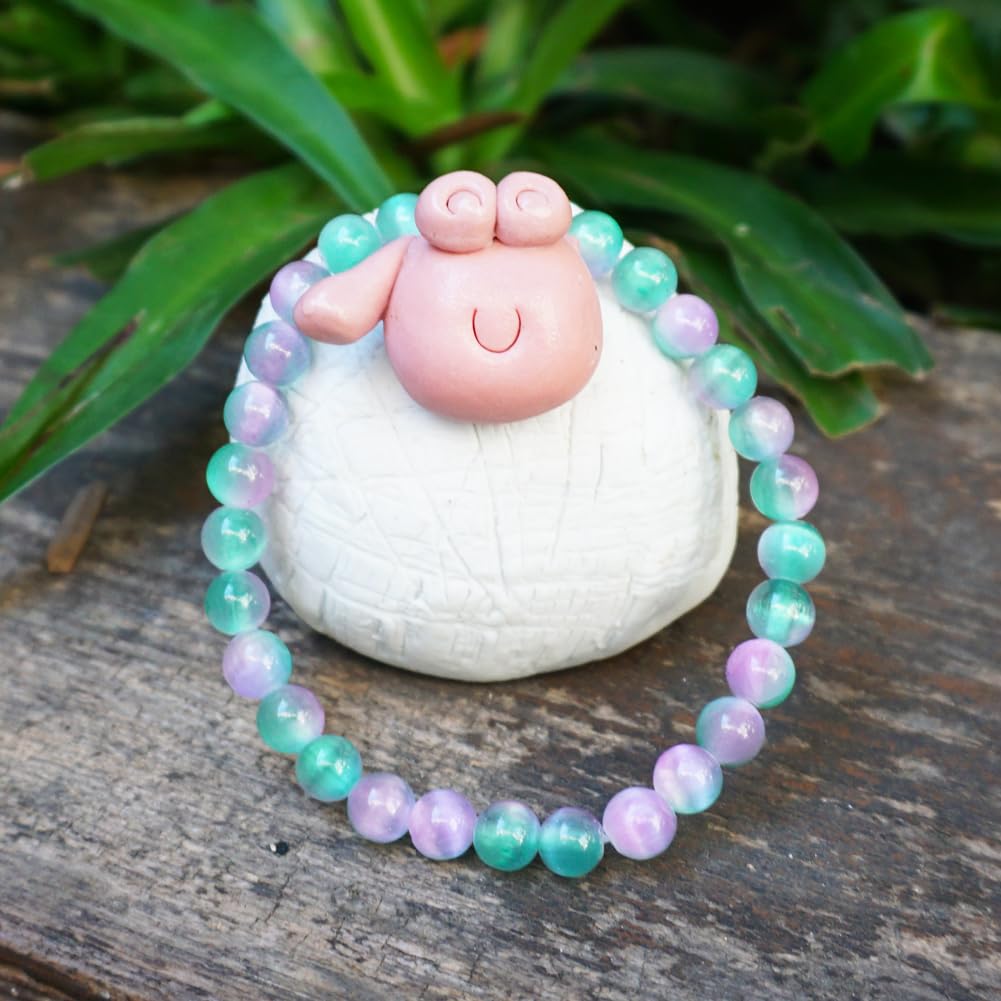 6mm Rainbow Selenite Bracelet - Iridescent Natural Crystal | Handmade Meditation Bracelet with Cat-Eye Effect | Come with Beading Tool Kit - Adjustable to 6.5-7.5 inches Wrist Size