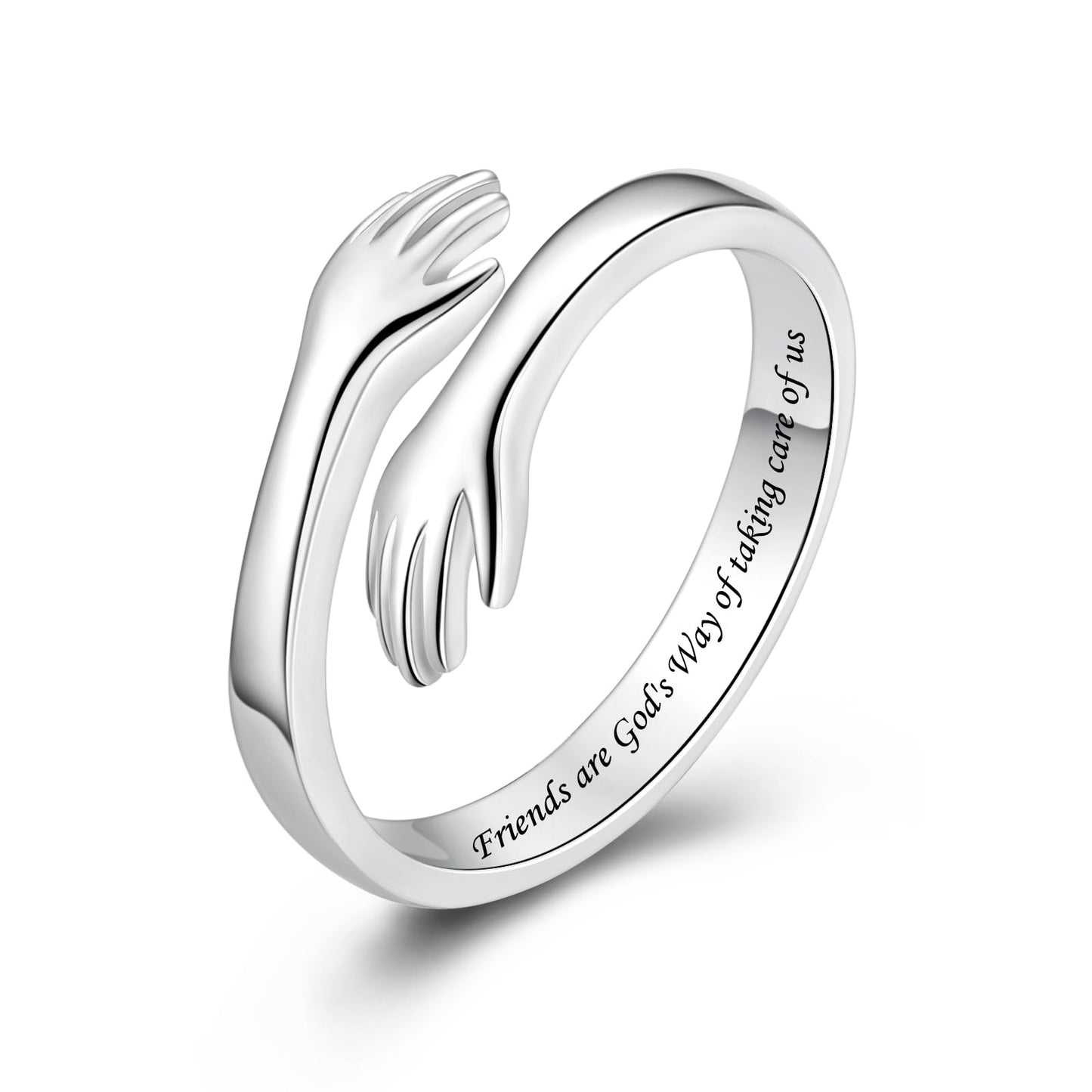 ACJFA S925 Sterling Silver Hug Ring for Women Adjustable Thumb Ring Birthday Gifts (Friends are God's Way of taking care of us)