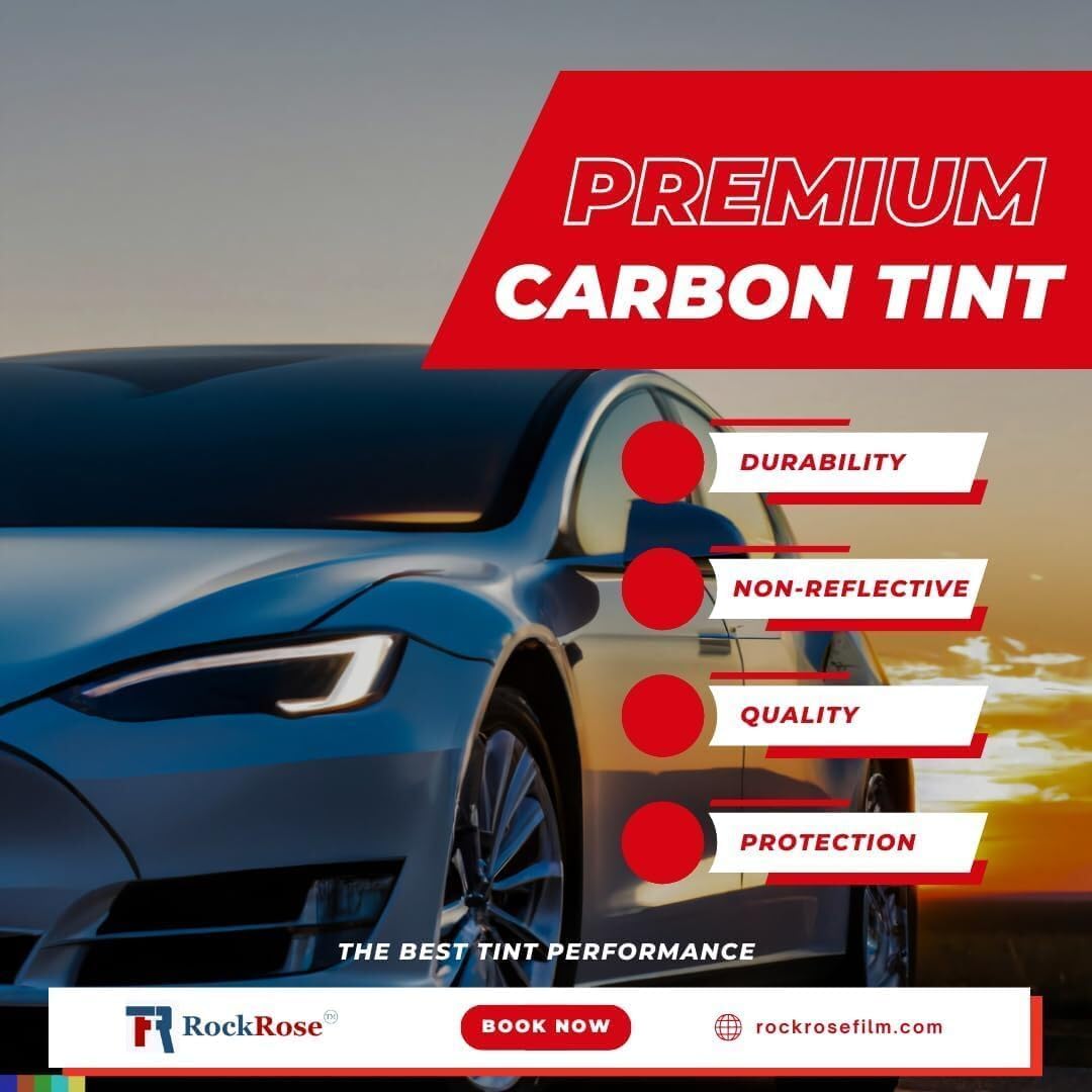 RockRose 15% Premium Carbon Car Window Tint Film 40 in x 100FT 2PLY Charcoal Privacy Film UV, Heat Blocking Tint for Car or Home Adhesive Film Easy Shrink, Plotter Friendly Pro Grade