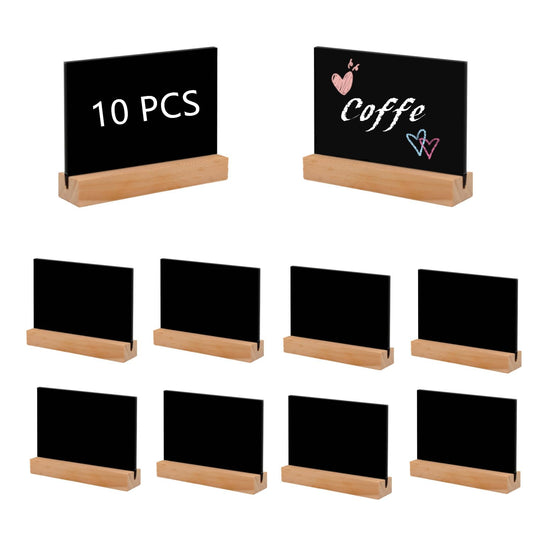 4 x 3 Inch Mini Chalkboards Signs, 10 Pcs Double Side Tabletop Chalkboard Signs with Wood Base Stands Rectangle Chalkboard for Food Labels Party Weddings Event Decorations.