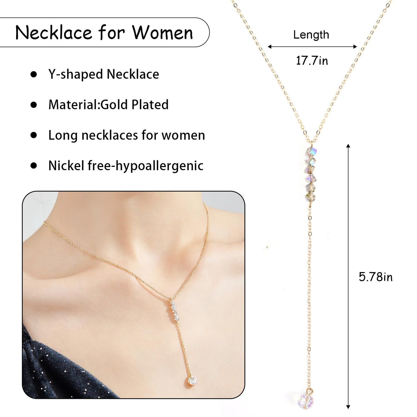 ENGCKSHI Necklace for Women, Dainty Long 14K Gold Y-Shaped Necklace Jewelry Trendy Beaded Layered Chain Drop Necklaces Jewelry Women Gifts