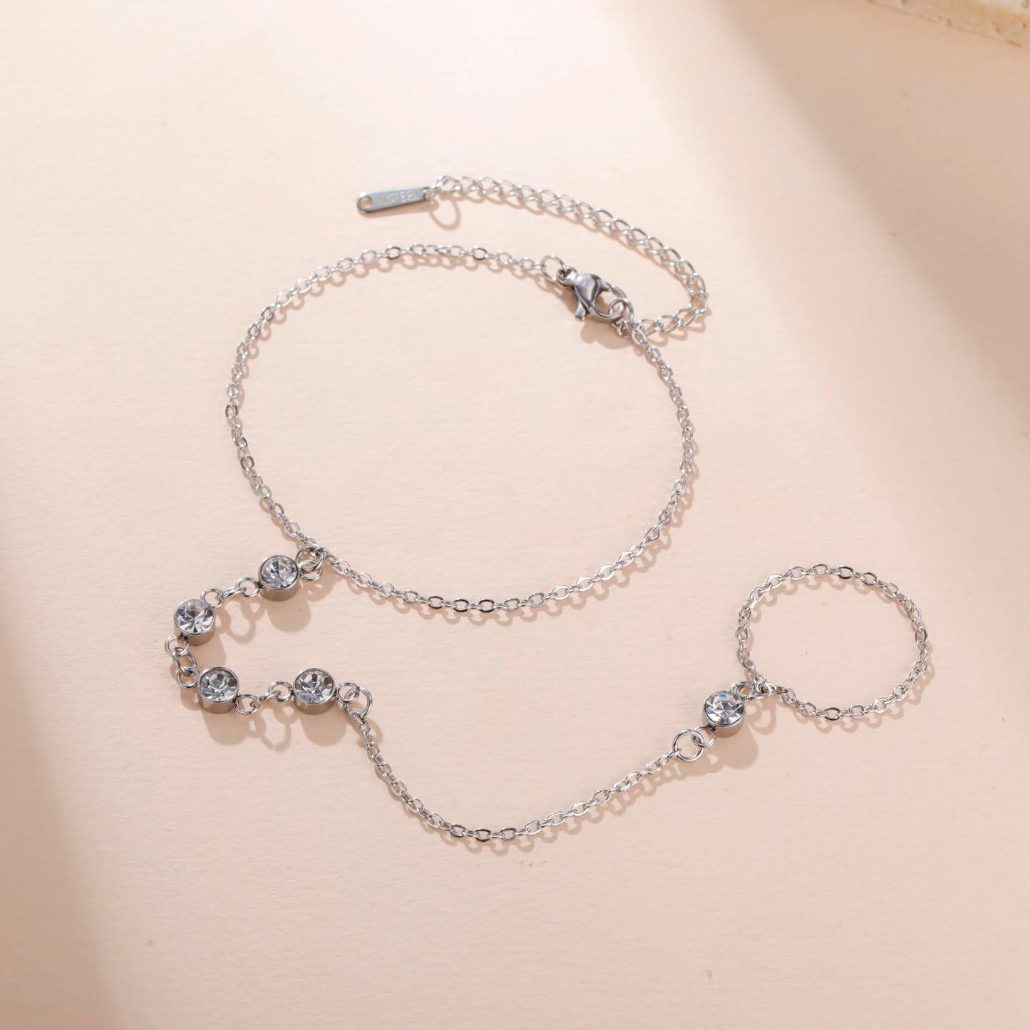 Amaxer Trendy Clear Zircon Hand Chain Bracelet for Women Stainless Steel Adjustable Dainty Layered Minimalist Party Jewelry (silver)