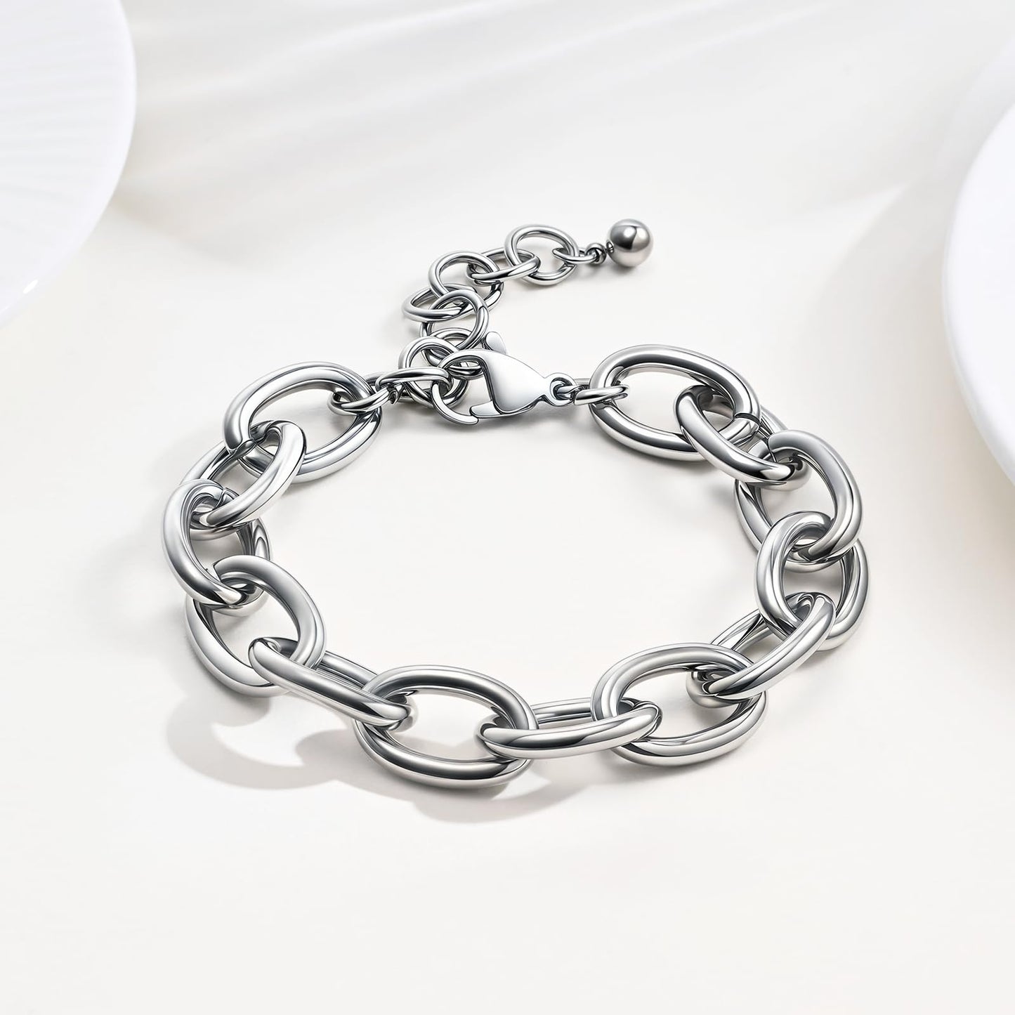 Chunky Gold Bracelet for Women - 18K Gold Plated Cuban Link Bracelets, Stainless Steel Non-tarnish Personality Thick Chain Trendy Jewelry Gifts, Christmas Valentines Prom Birthday Gift for Girlfriend