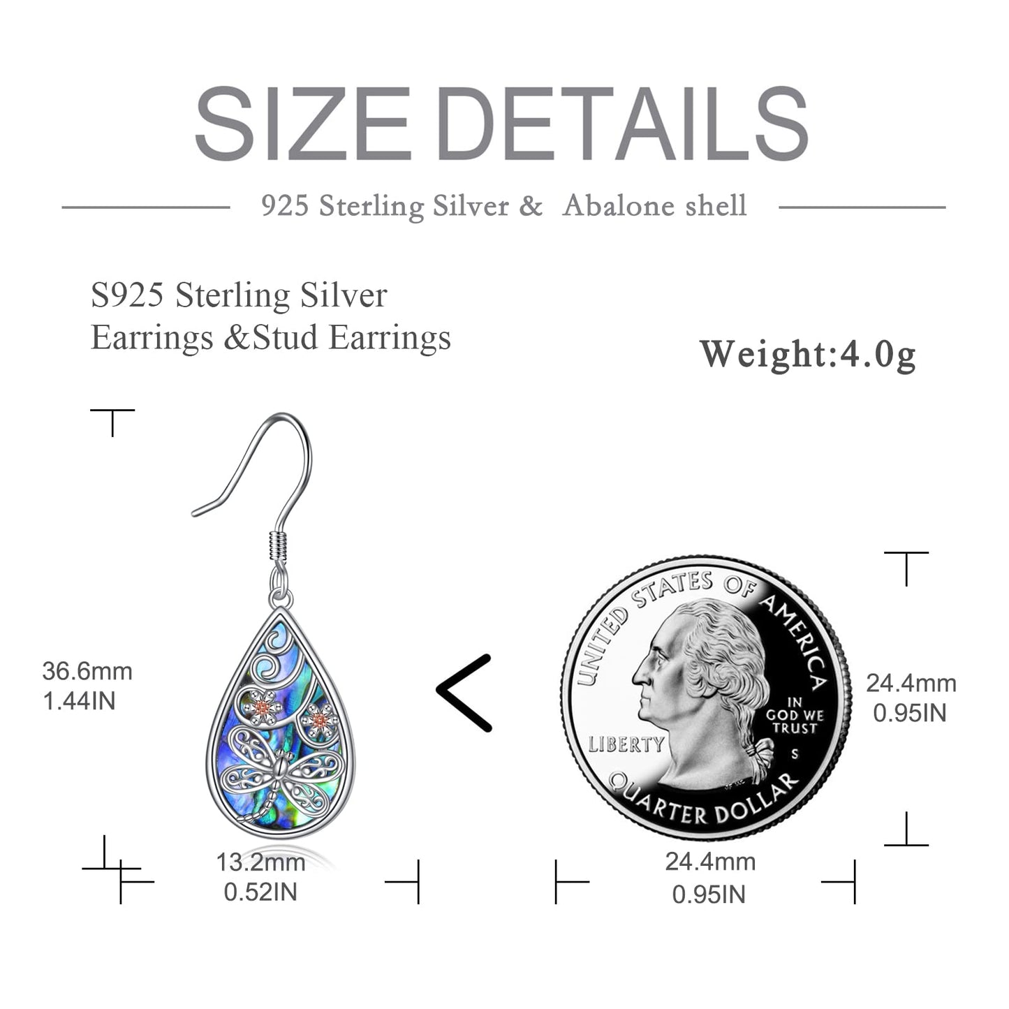 POPLYKE Dragonfly Earrings 925 Sterling Silver Leverback Earrings for Women Teardrop Abalone Earrings Dangle Dragonfly Jewelry Gifts