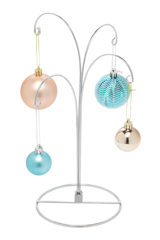 Creative Hobbies 2 Pack of Metal Ornament Display Stands – 12″ Tall with Four Hooks at Varying Heights for Christmas Ornaments and Keepsakes (Silver)
