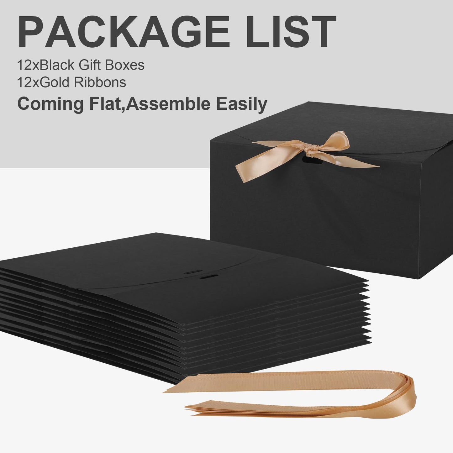 LWYMX 12 PCS Black Gift Boxes with Lids，9.8x7.8x3.9, Bridesmaid Proposal Box with Ribbon, Gift Boxes for Wedding, Christmas, Valentine's Day,Birthday,Baby Shower and the other Parties