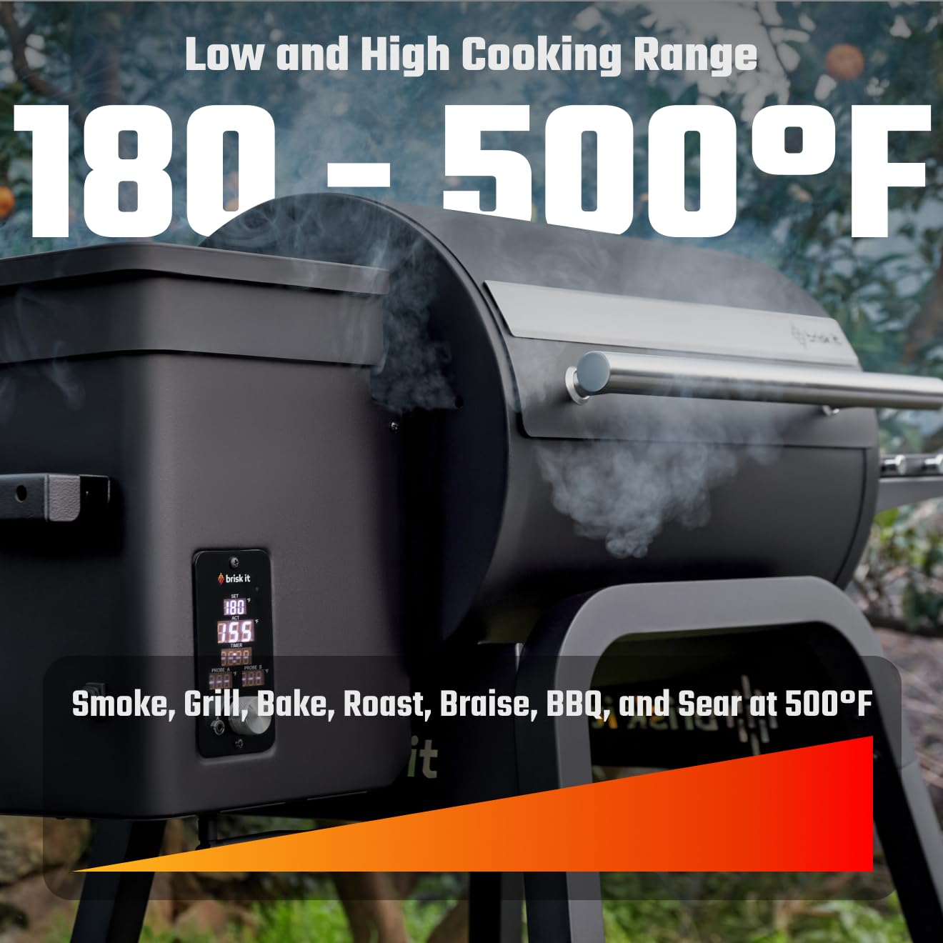 Brisk It Zelos-450 Electric Wood Pellet Smoker Grill With Grill Cover– A.I. Smart BBQ Grill with WiFi, 450 sq.in Cooking Area,7-in-1 Outdoor Grill & Smoker, PID Controller (Up to 500°F), Meat Probe