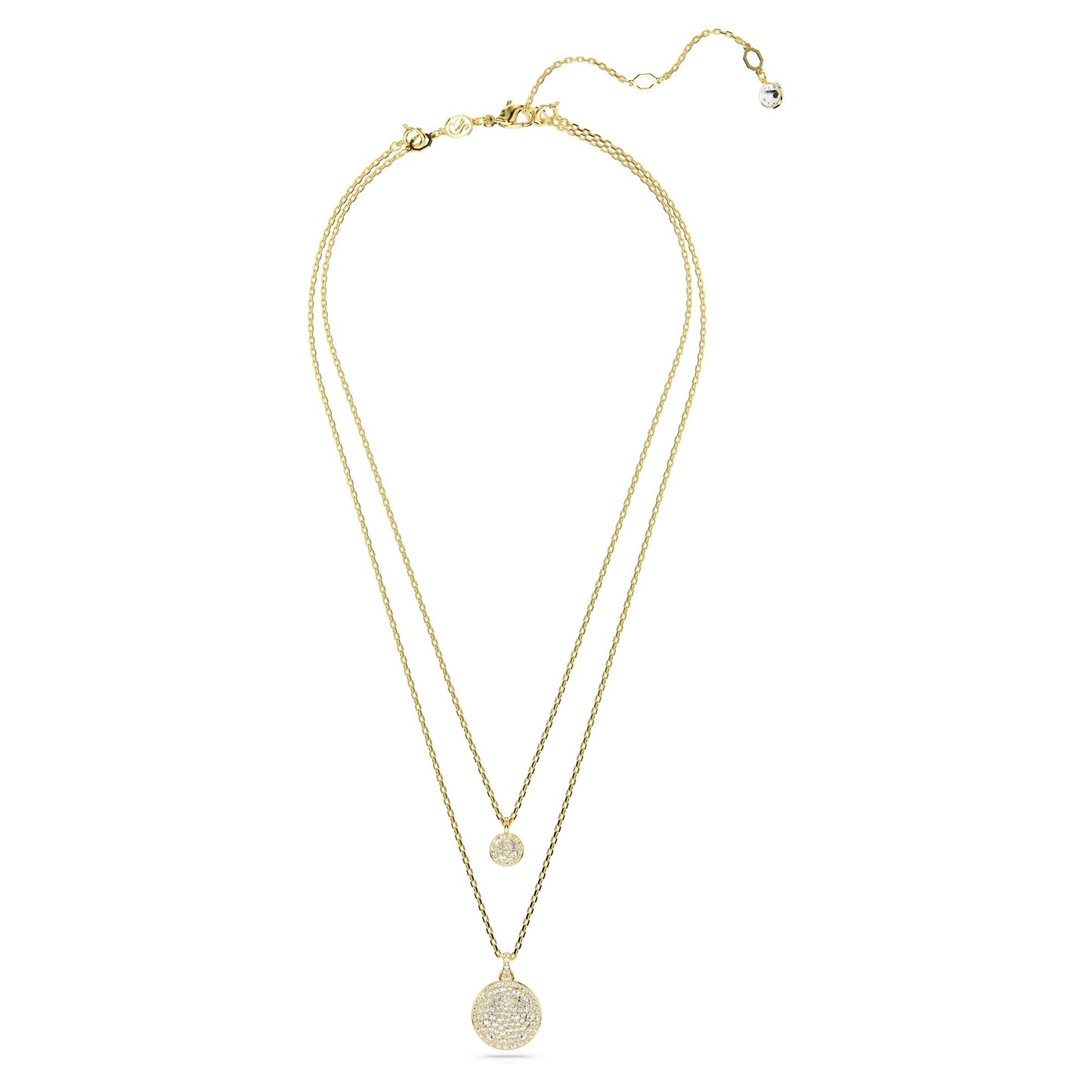 Swarovski Sublima Layered Pendant Necklace, Meteor Motif with Snow Pavé of Clear Round-Cut Crystals in a Gold-Tone Finished Setting, Part of the Sublima Collection