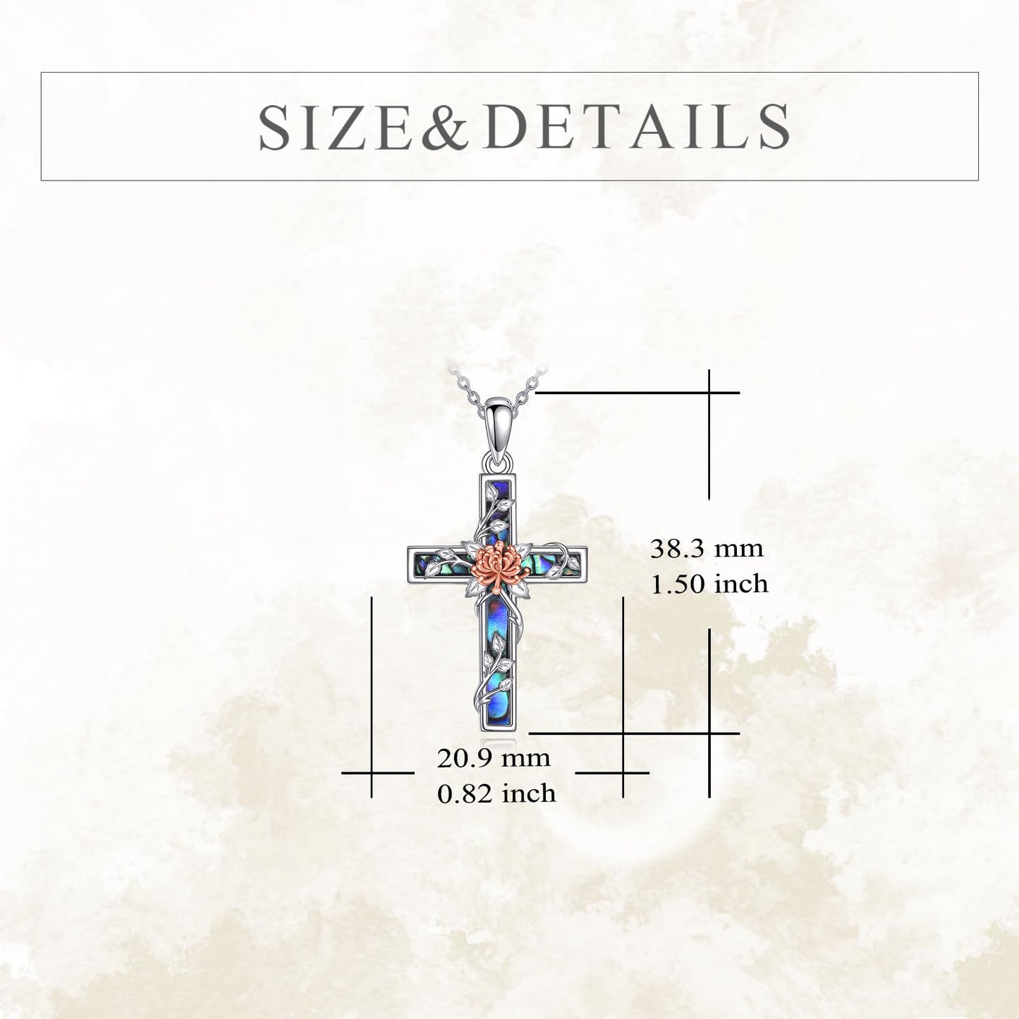 YFN Chrysanthemum Cross Necklace Sterling Silver Flower Cross Pendant Abalone Shell Jewelry Religious Christian Baptism Gifts for Her Women