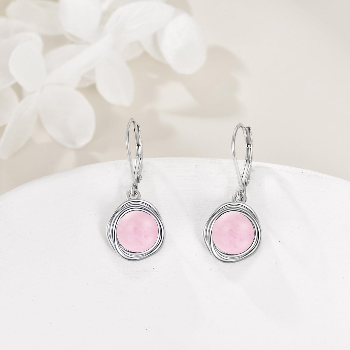 POPLYKE Rose Quartz Earrings Dangle for Women 925 Sterling Silver Leverback Earrings for Women Rose Quartz Jewelry Birthday