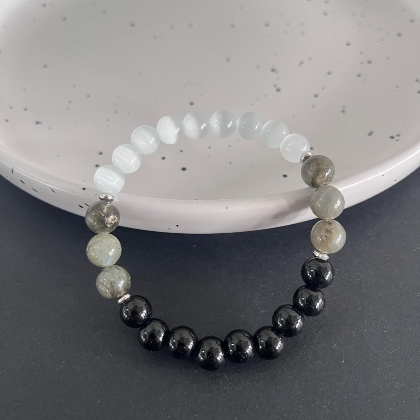 TUBIANCA Obsidian Labradorite Cat Eye Stone Bracelet – Natural Healing Crystal Energy Jewelry for Protection, Balance & Positive Energy – Handmade Gemstone Beaded Bracelet for Men & Women
