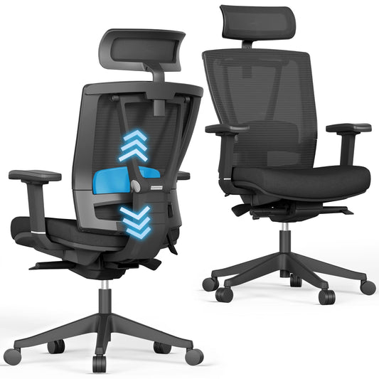 AUTONOMOUS ErgoChair Pro Black Foam Ergonomic Office Chair For Back Pain Relief Adjustable Lumbar Support, Headrest, Big And Tall Home Office Desk Chair Comfy 300 LBS with Swivel Wheels For Long Hours