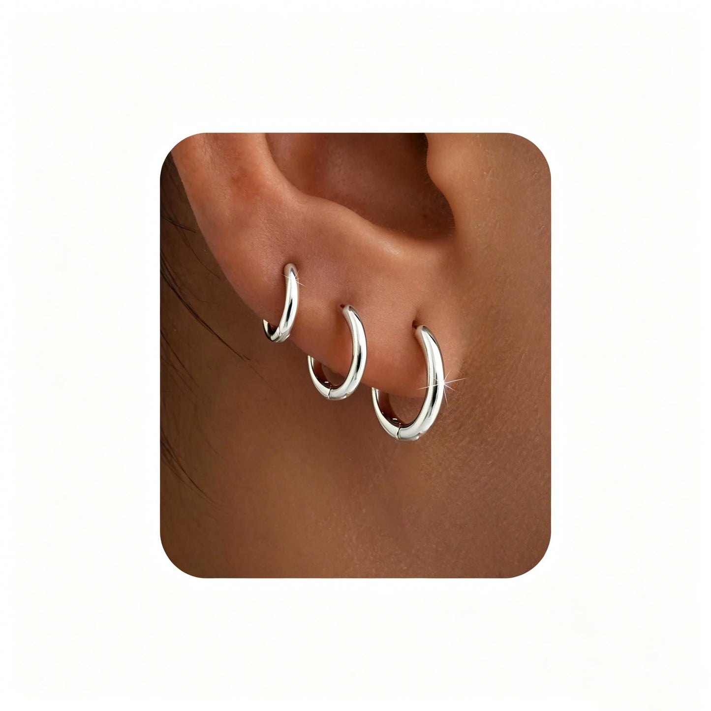 3Pairs Sterling Silver Hoop Earrings Set for Women Trendy Chunky Huggie Dainty Earring Jewelry for Women Teens (Silver - Classic 3 Pairs)
