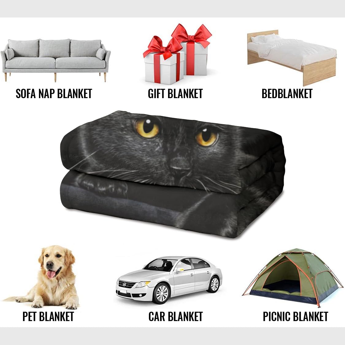 HommomH Black Cat Blanket for Women Girls, Cat Lover Gifts, Soft Fleece Throw Blankets for Sofa Couch Bed, Cozy Home Decor for Bedroom Living Room, 60" x 80"