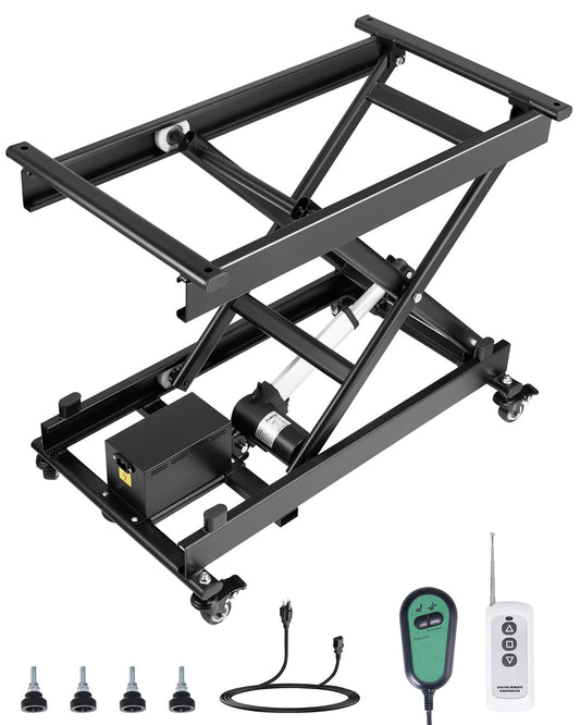 VEVOR Electric Lift Table, 330 lbs Capacity Single Scissor Lift Table, 8-28 in Height Adjustable Lifting Platform, Coffee Table Lift with 4 Wheels, for Material Handling and Transportation, Black