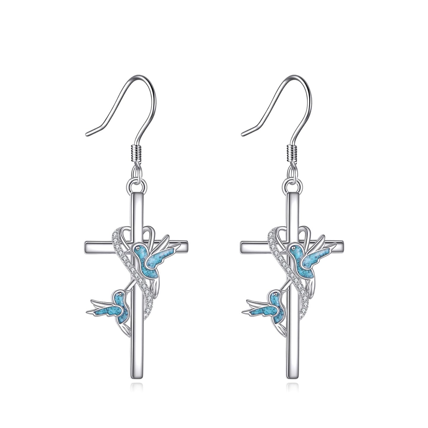 ONEFINITY Hummingbird Cross Earrings 925 Sterling Silver Cross Dangle Earrings Hummingbird Jewelry Gifts for Women